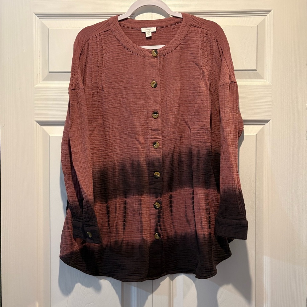 Pure Jill mauve taupe color long sleeve ombré tie dye top cotton oversize sz MP
